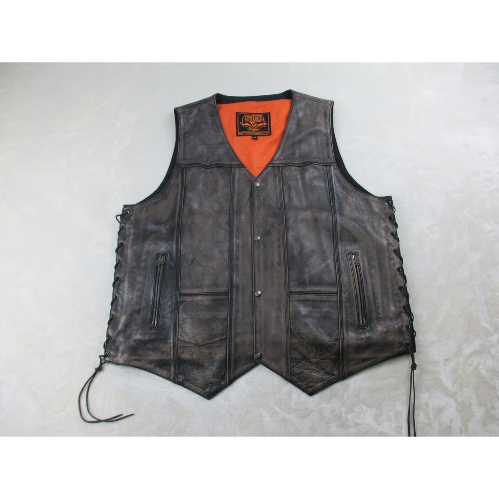 Milwaukee Leather‎ Vest Mens XXXXL Brown Pockets Distressed Biker Casual